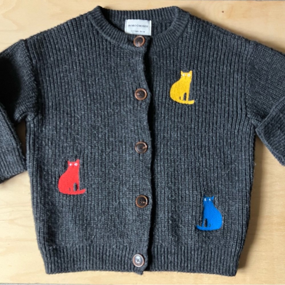 Bobo Choses Grey Cat Cardigan 2-3 yrs old